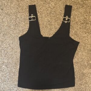 Express Black Tank Top with Buckle Accents